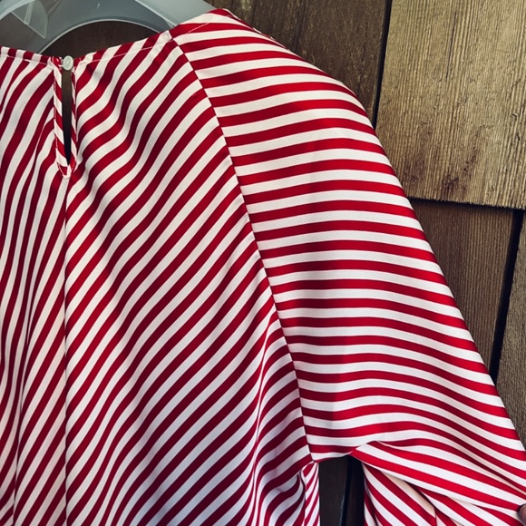 Olsen Europe S Red White Stripes Draped Neckline Long Sleeve Blouse Top Blouson - Picture 10 of 11